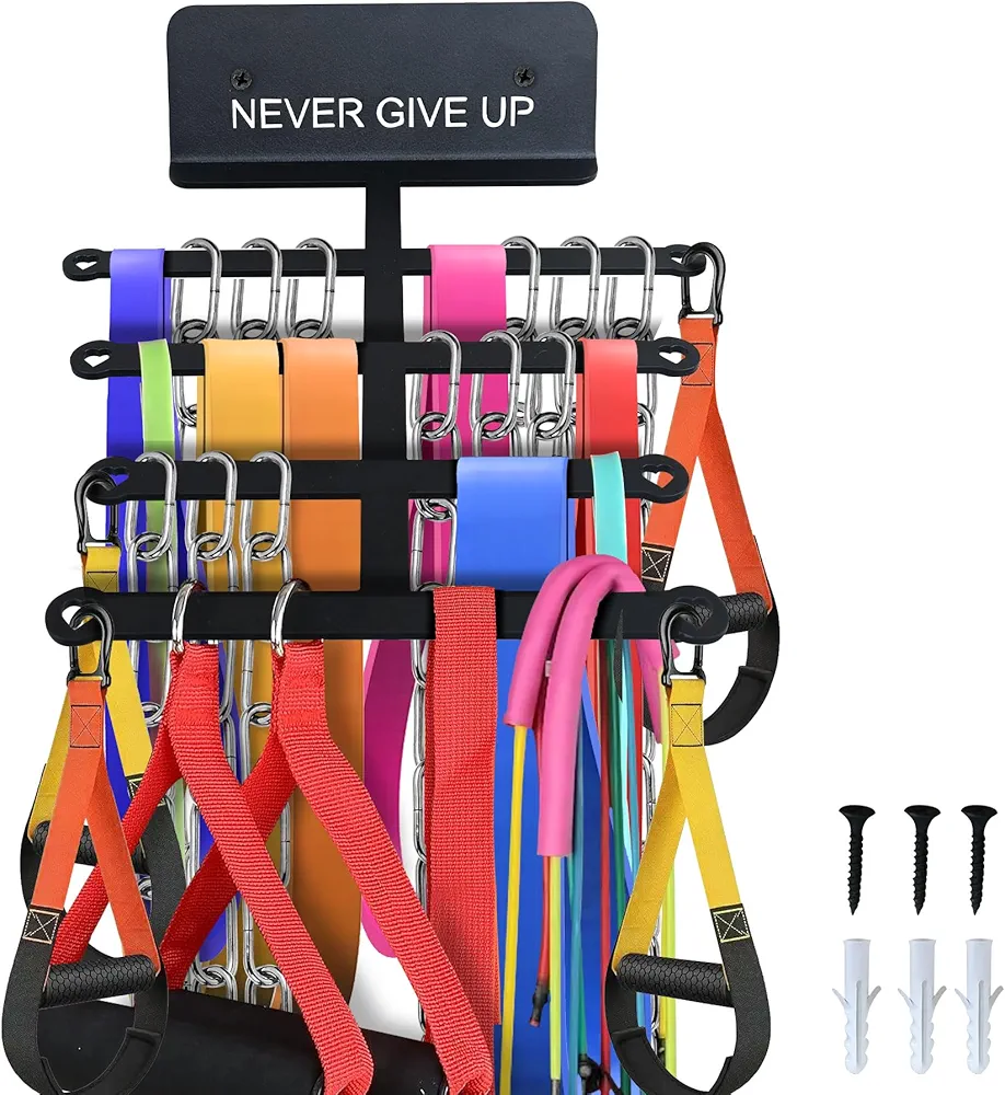 Resistance Rack Band Storage Hanger Gym Equipment Organizer Pull Up Bands Jump Ropes, Never Give Up Gym Décor Storage Rack for Home Gym