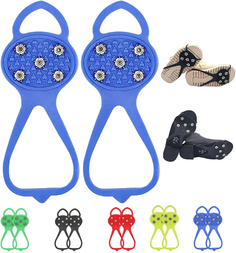 Universal Non-Slip Gripper Spikes, New Universal Gripper Spikes Non Slip Shoe Grips with 5 Tooth Steel Nails, Traction Cleats Ice Snow Grips Anti Slip Silicone for Ice Sports