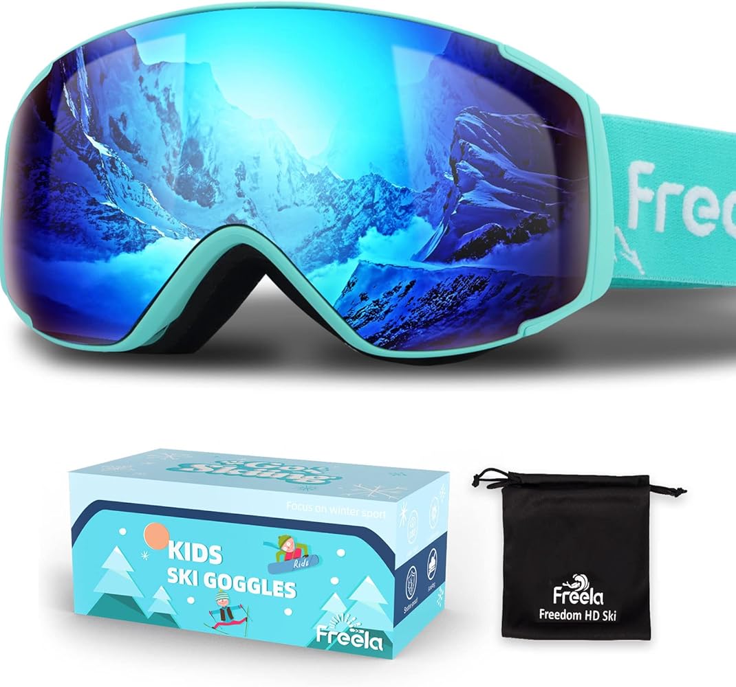Freela Kids Ski Snowboard Goggles for Toddler(3-14) Youth Anti Fog Anti UV Goggles Girls Boys Snow Skiing Equipment