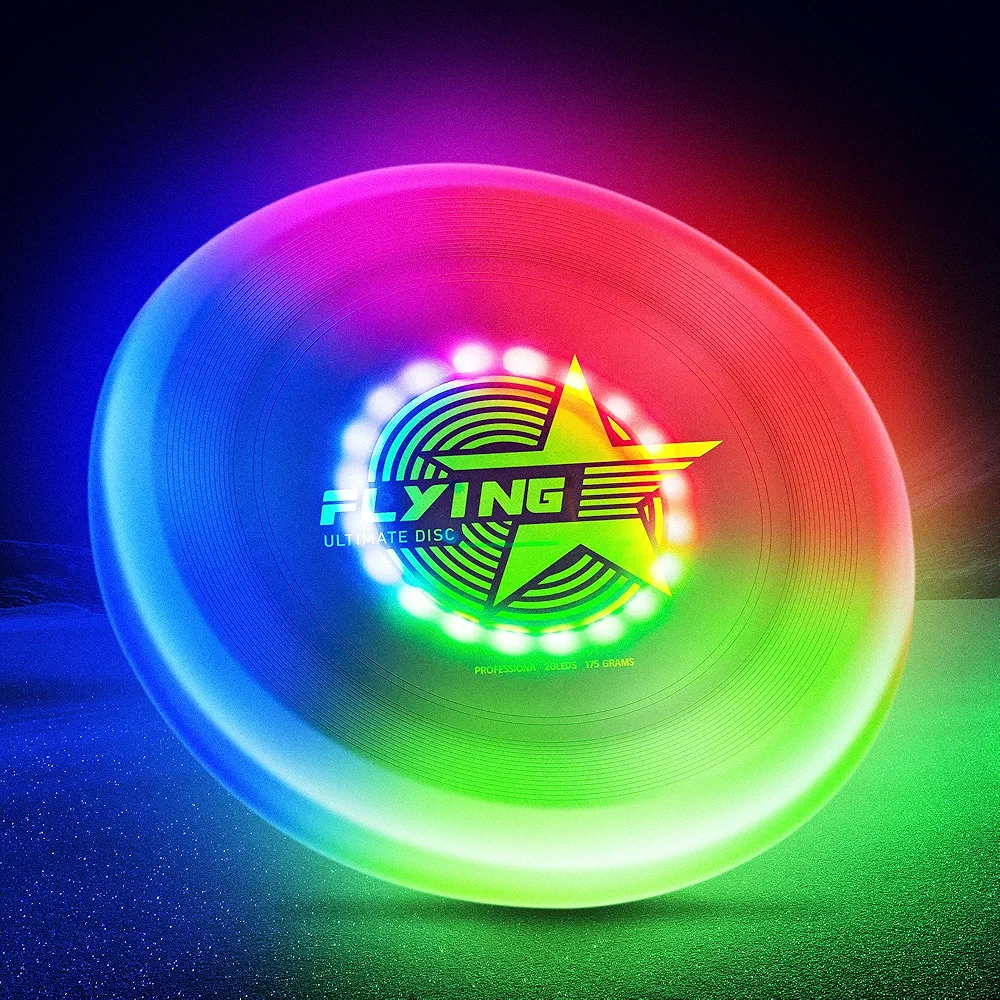 Glow in The Dark LED Flying Disc - 7 Dynamic Modes, 7 Colors, IP65 Waterproof, Perfect Birthday & Camping Gift for Men/Boys/Teens/Kids - Outdoor Games & Cool Toys, 175g