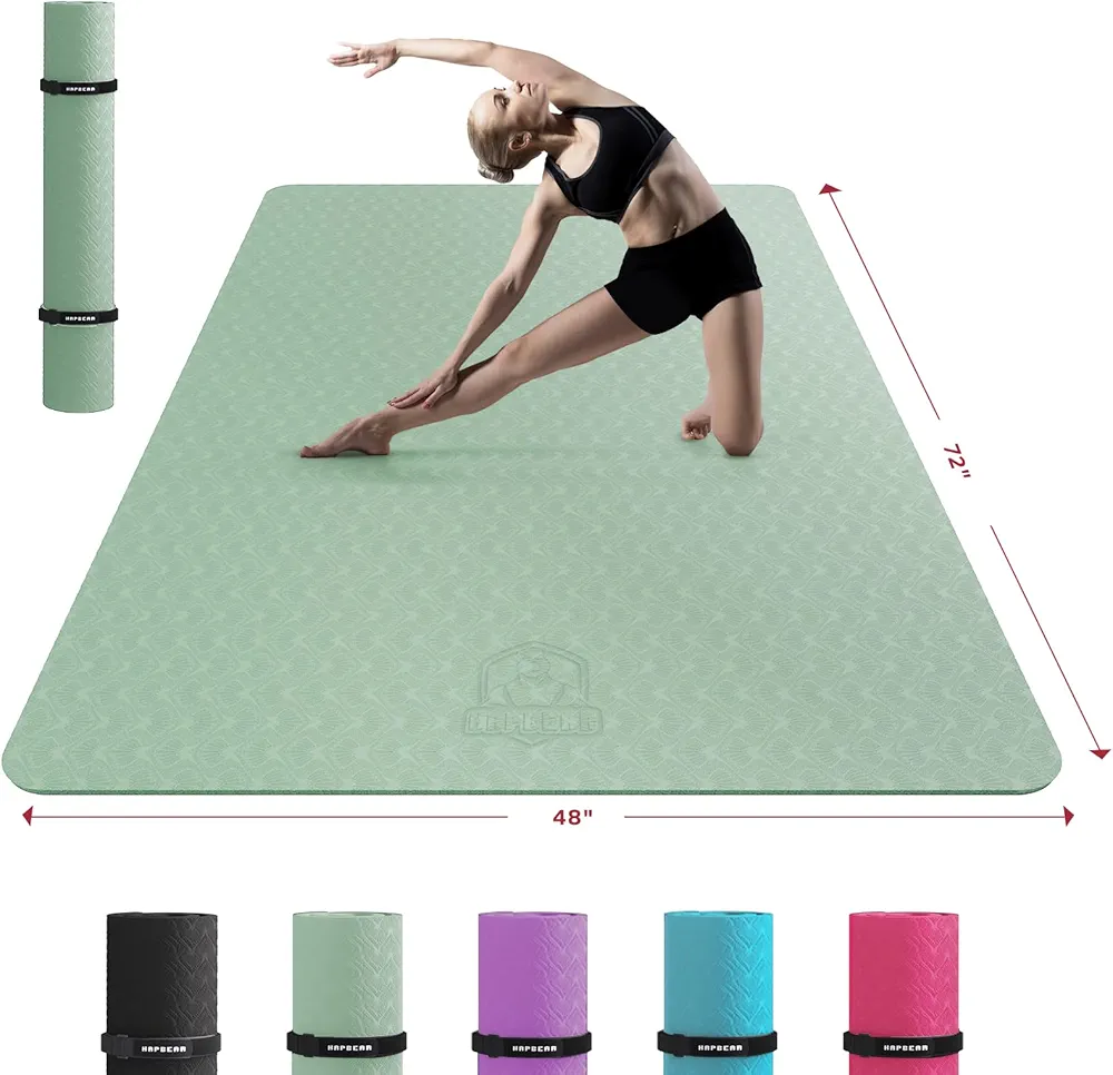 HAPBEAR Extra Large Yoga Mat - 72"x48"/78"x54"x6/8mm (1/4 &1/3 inch), Non-Slip, Durable, Eco-Friendly, Thick Wide Exercise Mat for Home Workouts, Yoga, Pilates, Stretching, Meditation (Barefoot Exercise)