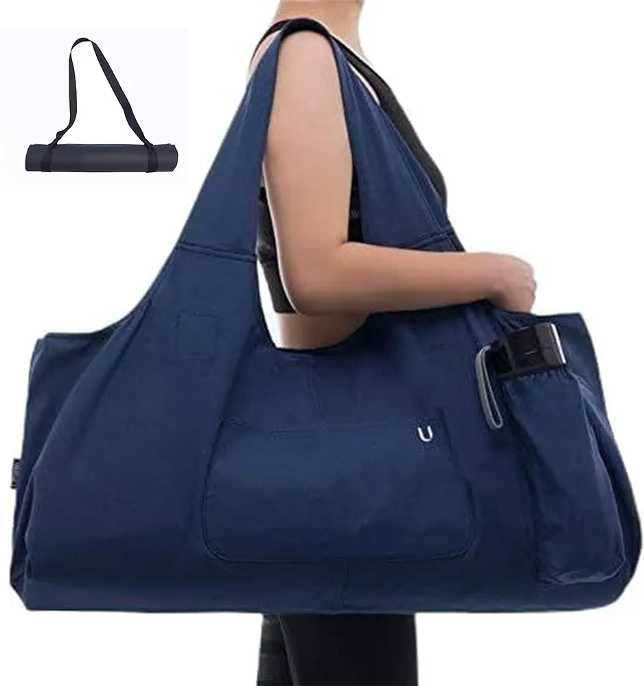 Yoga Mat Bag Large Yoga Mat Tote Sling Carrier with 4 Pockets Fits All Size Mats With Multi-Functional Storage Pockets Light And Durable（With Yoga Mat Carrying Strap）