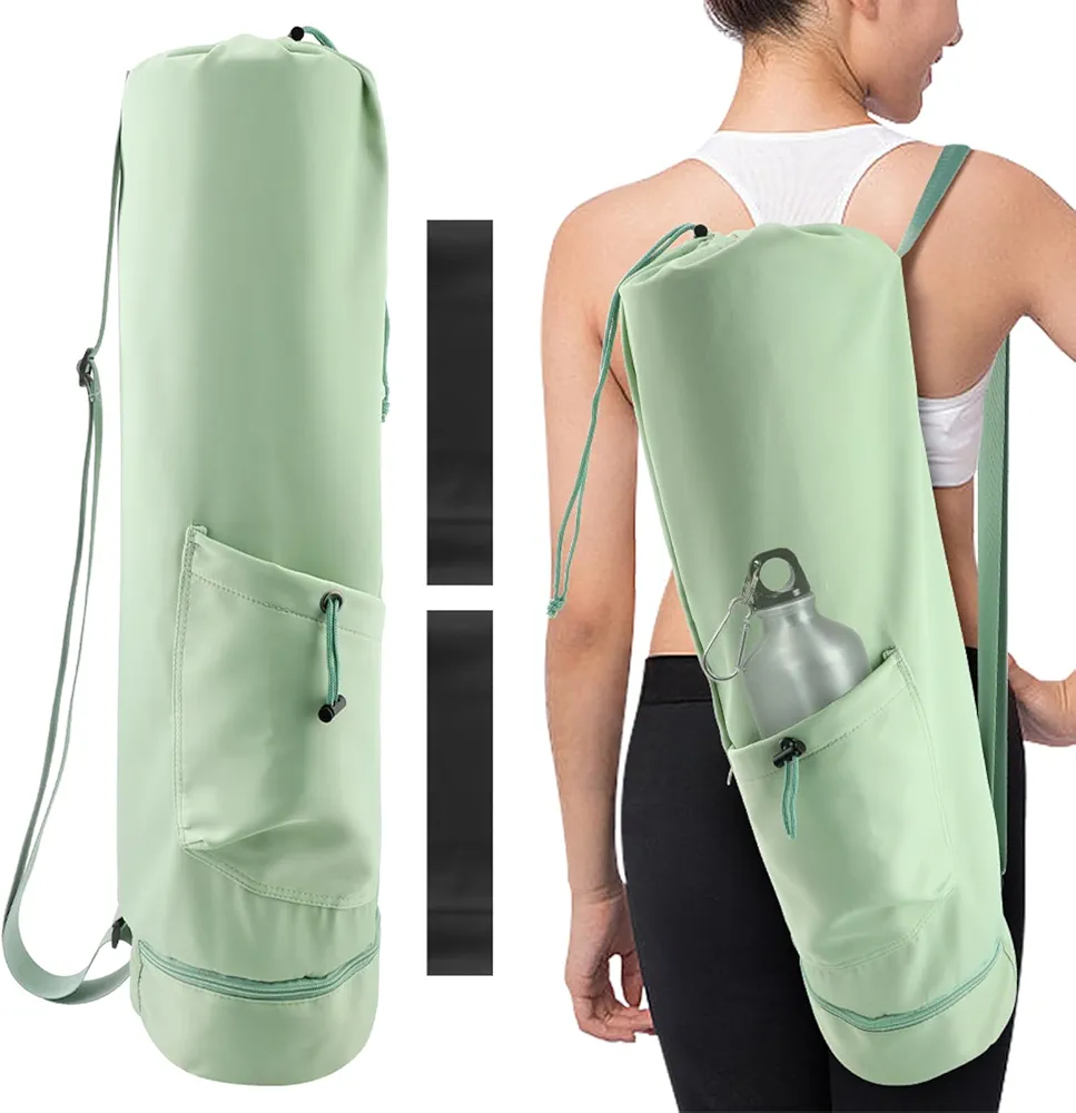 UXELY Yoga Mat Bag with 2 pcsResistance Bands, Exercise Yoga Mat Carrier Multi Functional Storage Bag, Yoga Bag to Gym Class Beach Park Travel, Yoga Backpack with Pockets