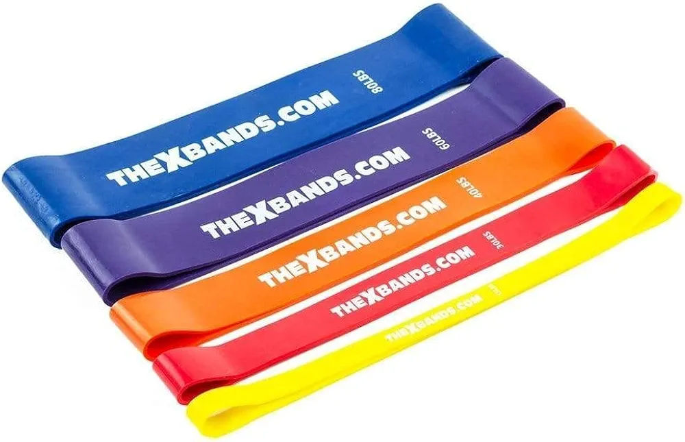The x Bands Extra Thick Exercise Resistance Bands - Set of 2 or 5 Loop Booty Bands with Guide - Fitness Workout 15 to 80 lb - Best for Stretching, Yoga, Legs Training, Physical Therapy