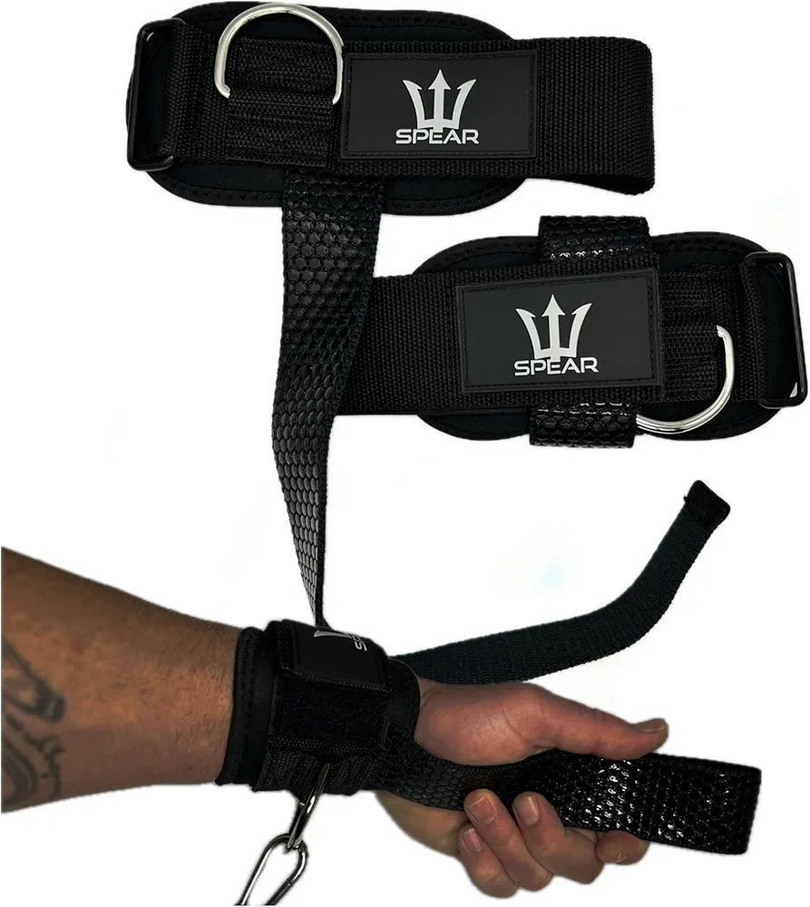 SPEAR Weightlifting Straps with Metal D Ring For Cable Machine Workout, Hex Grip Silicone, Wrist Straps for Deadlifting, Bodybuilding, Powerlifting, Wrist Cuffs, Weight Lifting Wrist Wrap Straps for Gym
