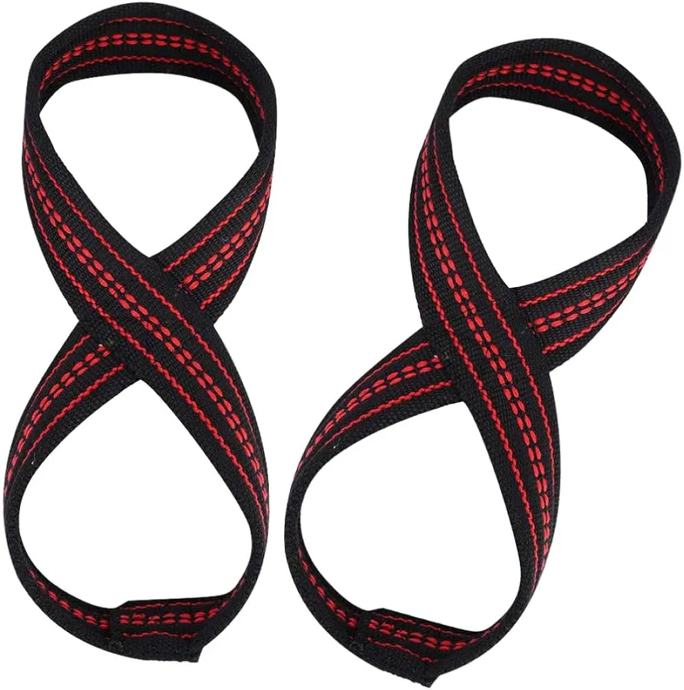 Weight Lifting Straps Weightlifting Support Belt Figure 8 Heavy Duty Deadlift Straps Wrist Support Fitness Grips for Weight Lifting Red 2PCS.