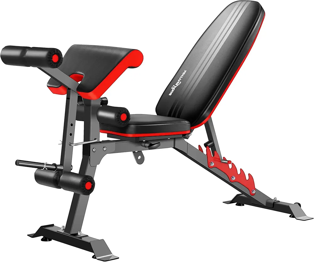 BODYRHYTHM Multifunctional Weight Bench with Leg Extension and Preacher Pad, Workout Bench for Decline Bench Press, Strength Training Bench for Full Body Workout, Flat & Incline & Decline bench,Weight Training Equipment.