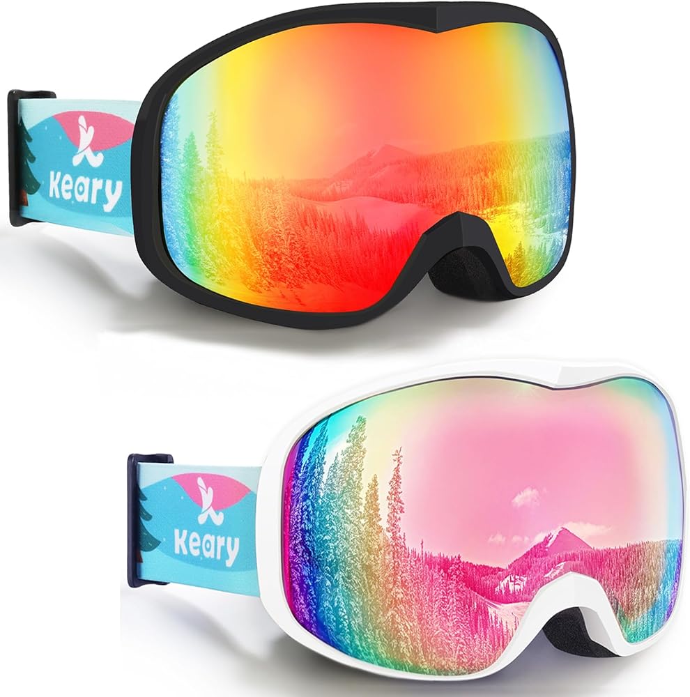Keary 2 Pack Ski Goggles for Kids Youth 3-14 Snowboard Goggles