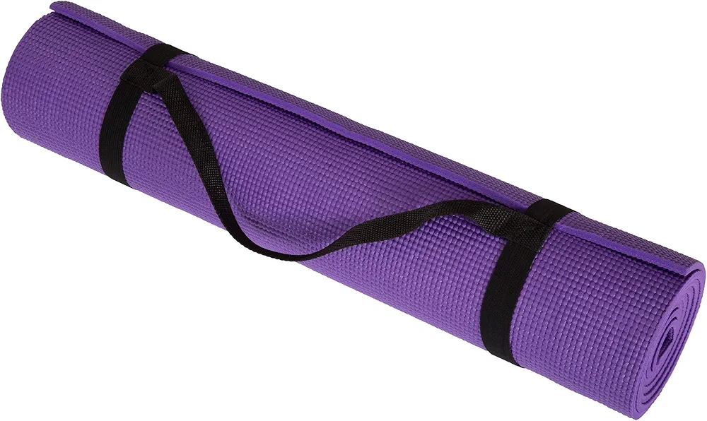 Yoga Mat - Thick Double-Sided Foam Gym and Workout Equipment - Padded Fitness Surface for Pilates with Carrying Strap by Wakeman