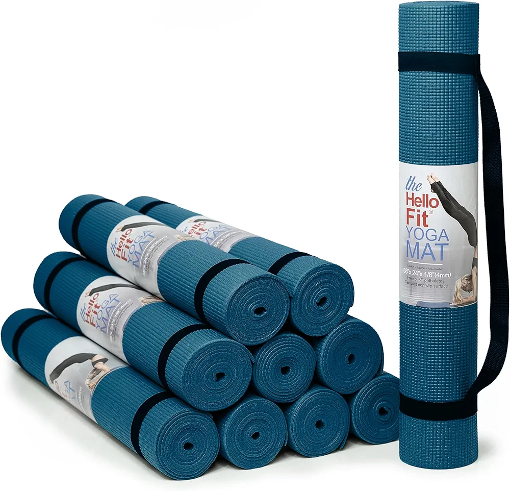 Hello Fit 10-Pack Yoga Mat With Carrying Strap, 68" x 24" Non Slip Exercise Mat, 4mm Thick Gym Mat, Bulk Non Toxic Yoga Mats for Home Workout and Studios