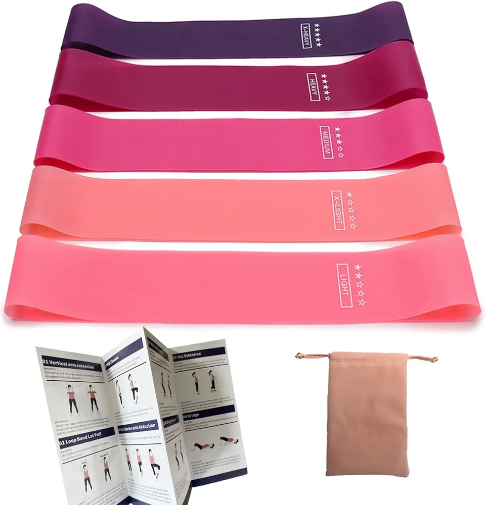 Resistance Bands Set, Resistance Loop Exercise Bands with Instruction Guide and Carry Bag, Versatile Latex Exercise Bands for Home and Gym Workouts, Set of 5