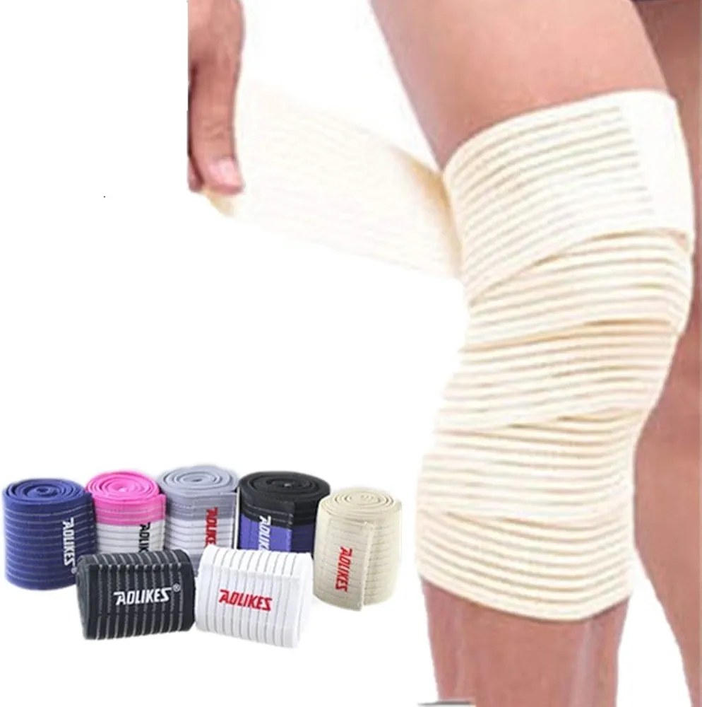 Mczone 1 Pair Elastic Breathable Knee Compression Bandage Wrap Support, Knee Brace Compression Sleeve for Men & Women Bodybuilding, Weightlifting and Fitness