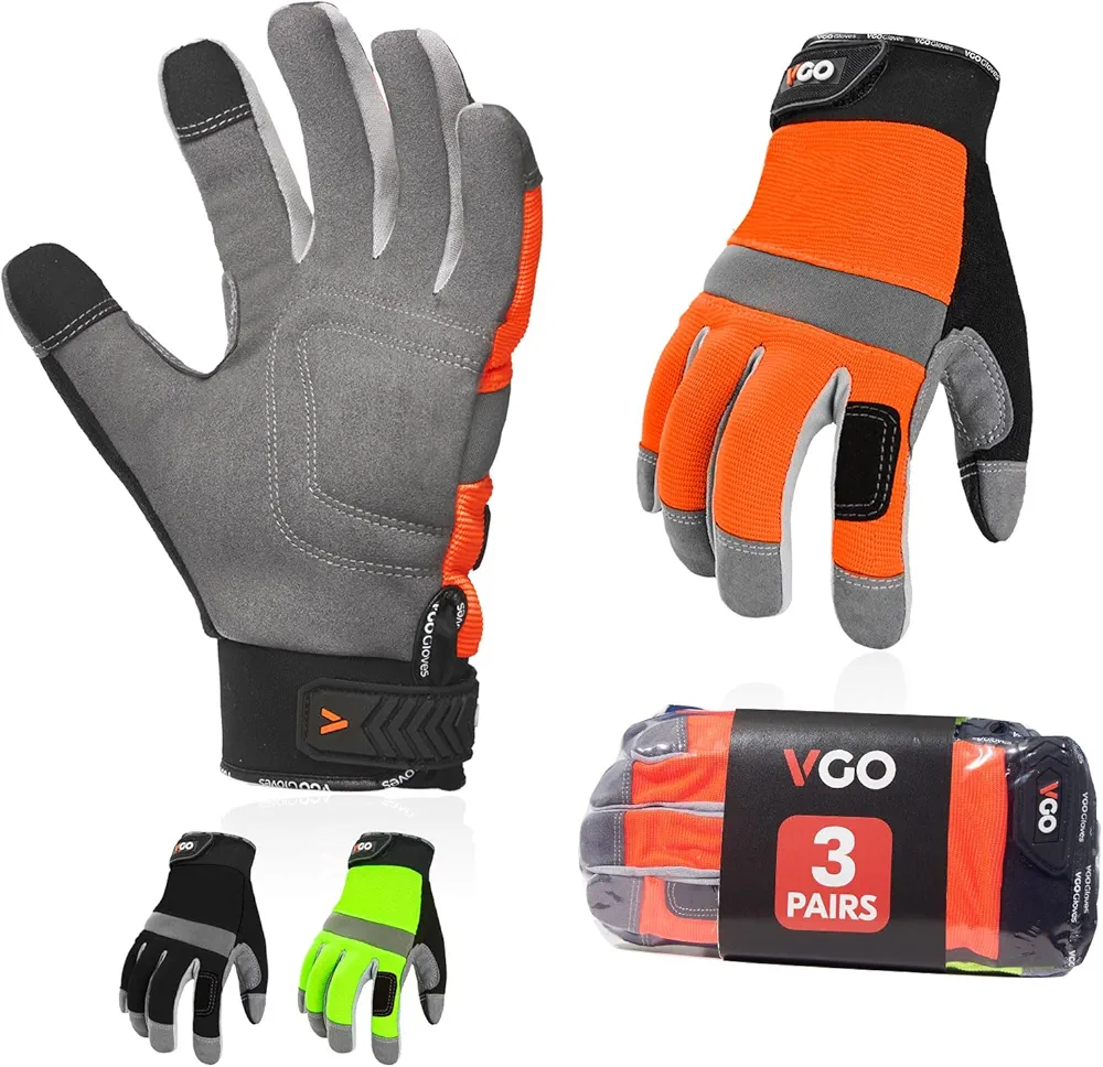 Vgo... 3-Pair Safety Work Gloves, Light Duty Mechanic Gloves(Size L, 3Colors,SL7584)