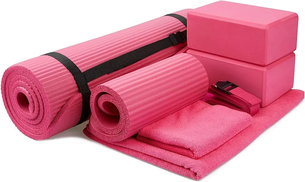 BalanceFrom 7-Piece Set - Include Yoga Mat with Carrying Strap, 2 Yoga Blocks, Yoga Mat Towel, Yoga Hand Towel, Yoga Strap and Yoga Knee Pad, Multiple Options