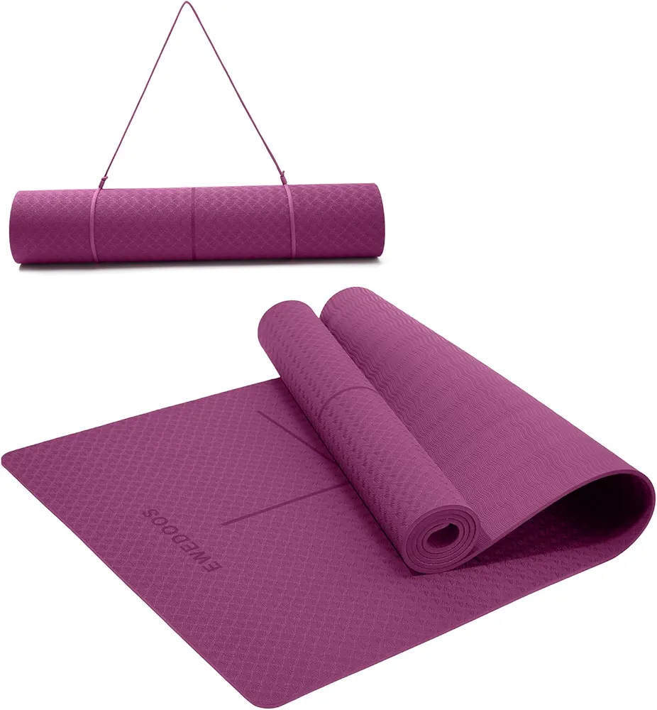 Ewedoos Eco Friendly Yoga Mat with Alignment Marks TPE Yoga Mat Non Slip Hot Yoga Mat Thick 1/4'' Anti-Tear Surfaces Exercise Mats for Home Workout Fitness Pilates