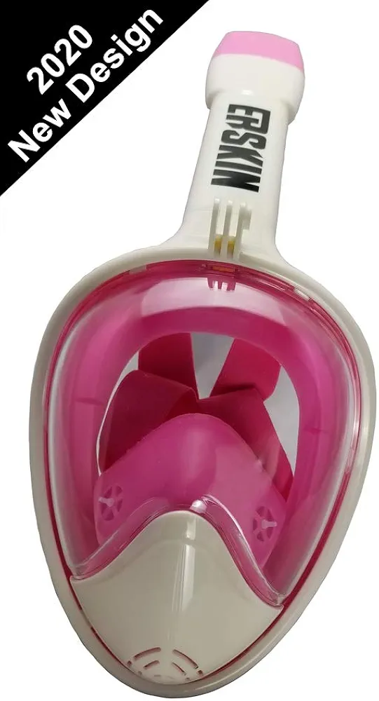 Erskin Full Face Snorkel Mask 180° Panoramic View with Camera Mount, Anti-Fog and Anti-Leak Features for Adults and Youth.
