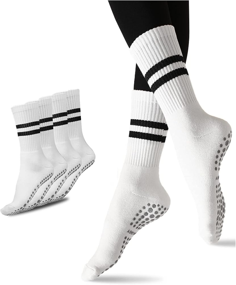 Flydo Pilates Grippy Socks with Grips for Women Yoga Non Slip Long Socks for Pure Barre, Ballet,Dance Workout 2-5 Pack