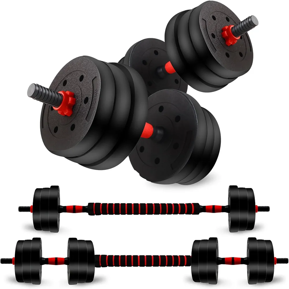 Adjustable Dumbbell Set, 40lbs Free Weights with Connector, Convertible Dumbbell Barbell Push-up Stand Set, 3 in 1 Home Gym Fitness Weight Set for Men/Women
