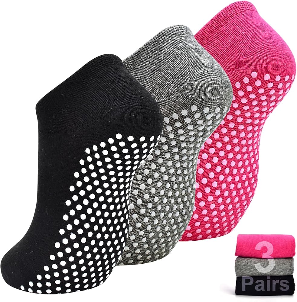 SkiBeaut Yoga Grips Non Slip Socks Pilates Anti Skid Sticky Grippers Ballet Barre Socks for Women 3 Pairs