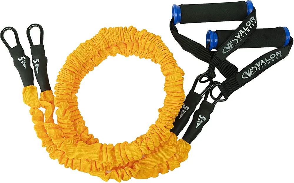 Valor Fitness Resistance Bands – 5 lbs. Resistance – Carabiners Attached – 2 Handles Included – Sheath Covered - Mobility Exercise Strength Training –RT-05