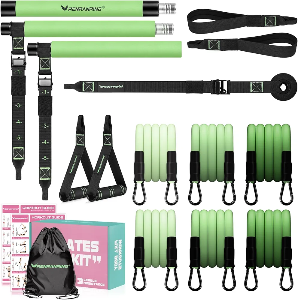 Pilates Bar Kit with Resistance Bands, Multifunctional Pilates Bar for Women & Men with Heavy-Duty Metal Adjustment Buckle, Pilates Home Equipment for Full BodyWorkouts