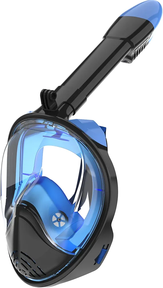 Full Face Snorkel Mask, Snorkeling Gear with Detachable Camera Mount,Panoramic 180° View, Anti-Fog Anti-Leak Snorkling Set for Man and Women