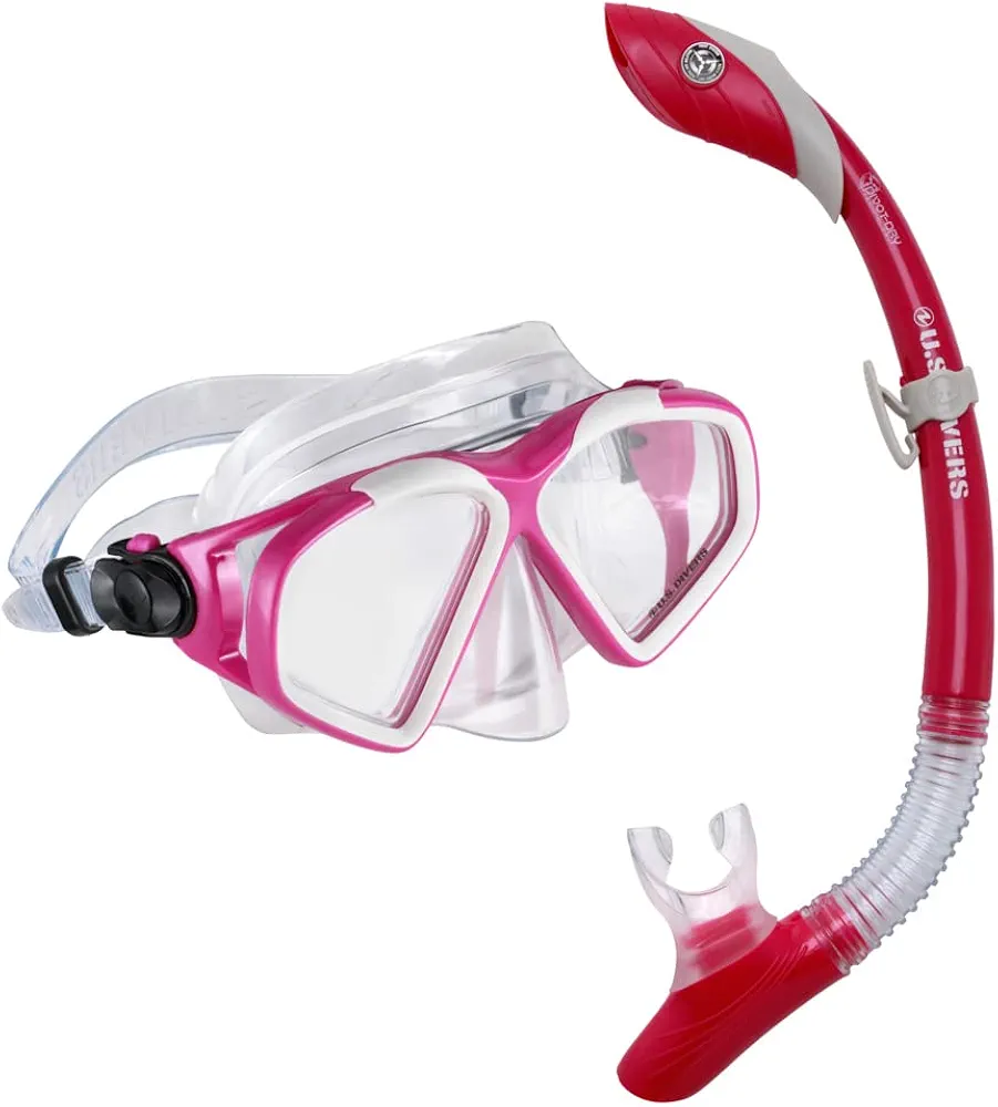 U.S. Divers Cozumel TX Adult Snorkel Combo - Anti-Fog Lens, Easy-Adjust Mask Buckles, Dry Top Snorkel, Full-Flex Section for Comfort - Explore Series | Unisex Adult, Gray/Dark Pink (SC3161022L)