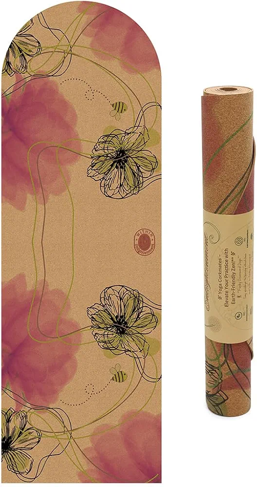 Premium Thick Cork Yoga Mat Non Slip | 3MM Thick Yoga Mat w/ Natural Tree Rubber for Superior Support & Comfort | Large Yoga Mat w/ Artistic Design & Organic Natural Rubber for Odor-Less, Eco-Friendly Exercise