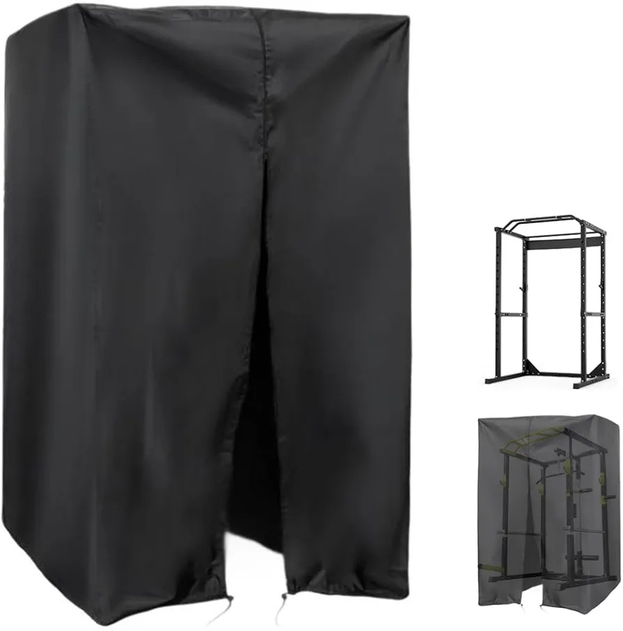 Squat Rack Cover for Home, Waterproof Power Cage Cover, Protective Gym Equipment Cover for Weight Lifting Rack, Home Gym Pull Up Bar, Workout Equipment Indoor Outdoor (Black, 64''W x 68''D x 82.5''H)