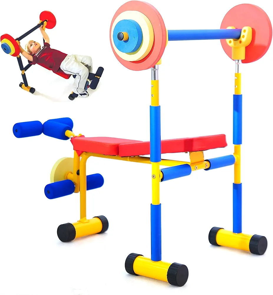 Fun and Fitness Exercise Equipment for Kids, Adjustable Weight Bench, Strength Training Benches for Full Body Workout, Suitable for families, kindergartens, orphanages