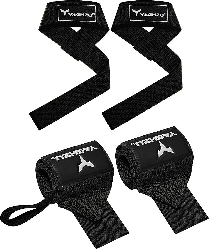 Weight Lifting Straps and Wrist Wraps Bundle – Heavy Duty Weight Lifting Straps & Wrist Wraps for Gym, Powerlifting, and Weightlifting Support, Ideal for Men and Women with Wrist Support for Deadlifts, Bench Press, and Pull Ups (Black)