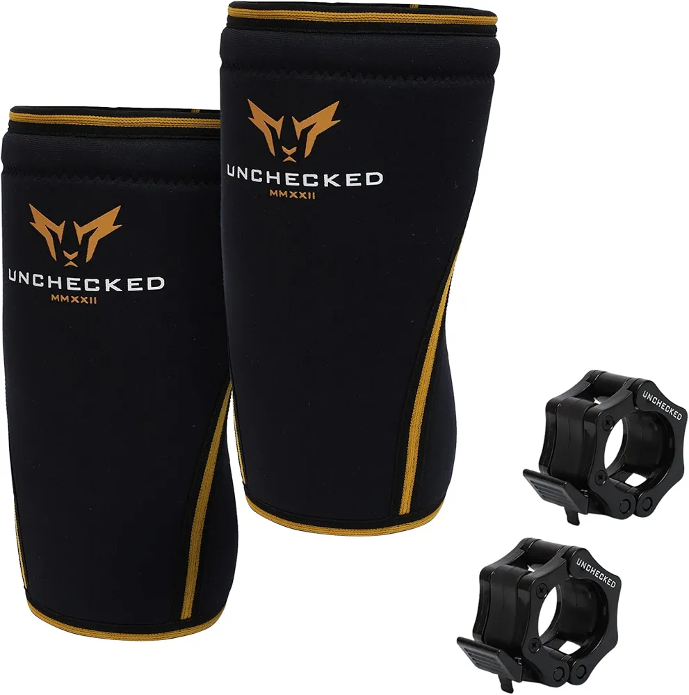 Powerlifting Knee Sleeves Set - Includes Gym Bag and Barbell Clips - 7mm Weight Lifting Knee Sleeves for Men & Women - 7mm Knee Sleeves Weightlifting Men - Compression Knee Sleeve Weightlifting (XL)