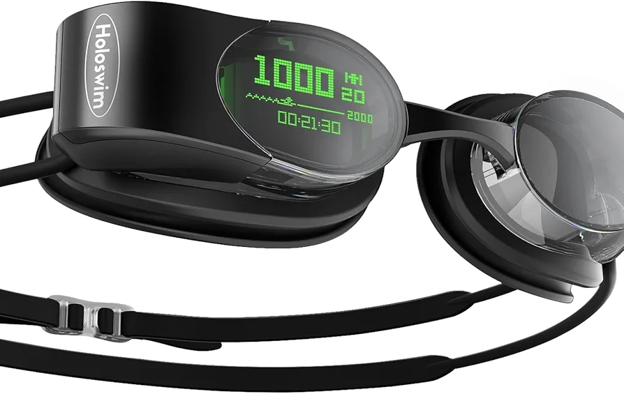 Holoswim Smart Swim Goggles, 2S Swimming Goggles, Digital Goggles for Real-time Display, AI Data Analysis APP, Stroke Recognition, Nano Anti-fog Goggles IPX8 Waterproof, Garmin Swim Watch support