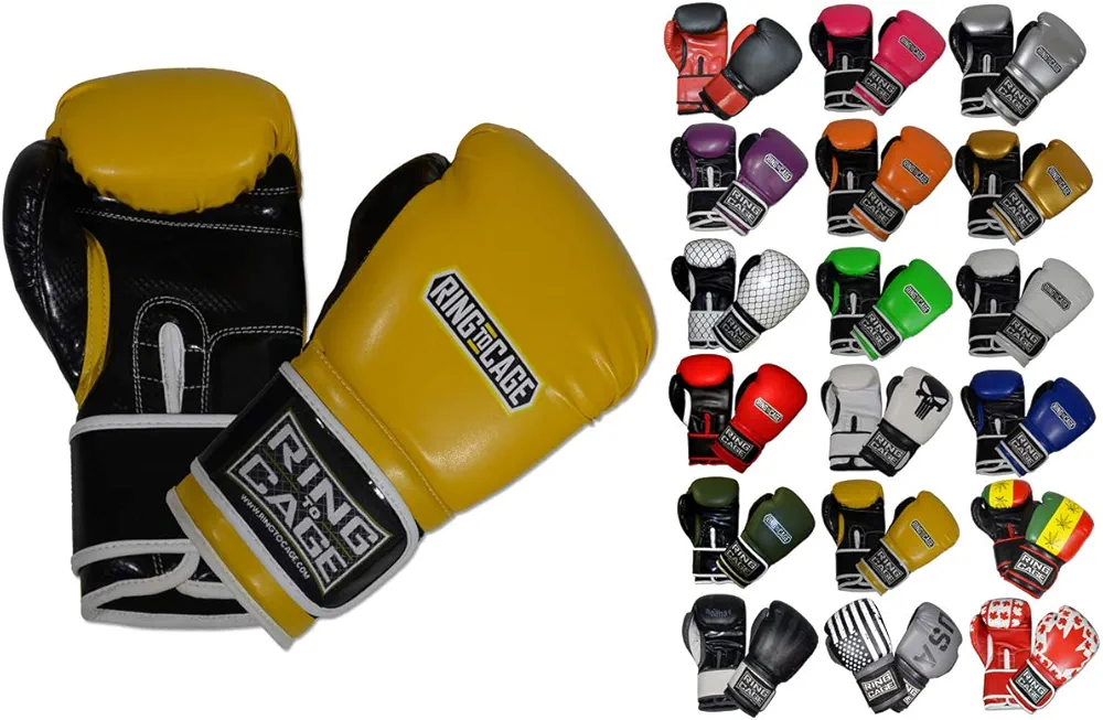 Gym Training Stand-Up Boxing Gloves (Yellow/Black, Large-16oz)
