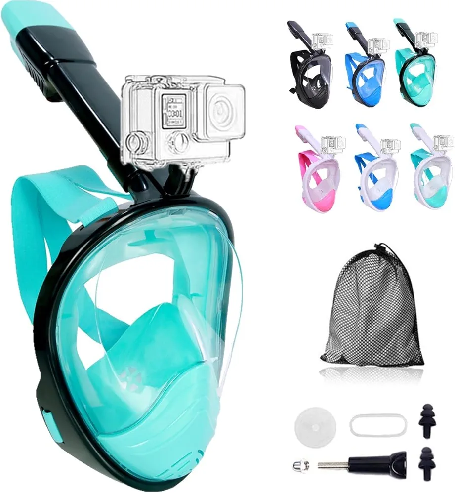 Snorkel Mask,Full Face Diving Mask for Adults and Youth Action Camera Compatible Mask Anti-Fog Easy Draining Snorkeling Set