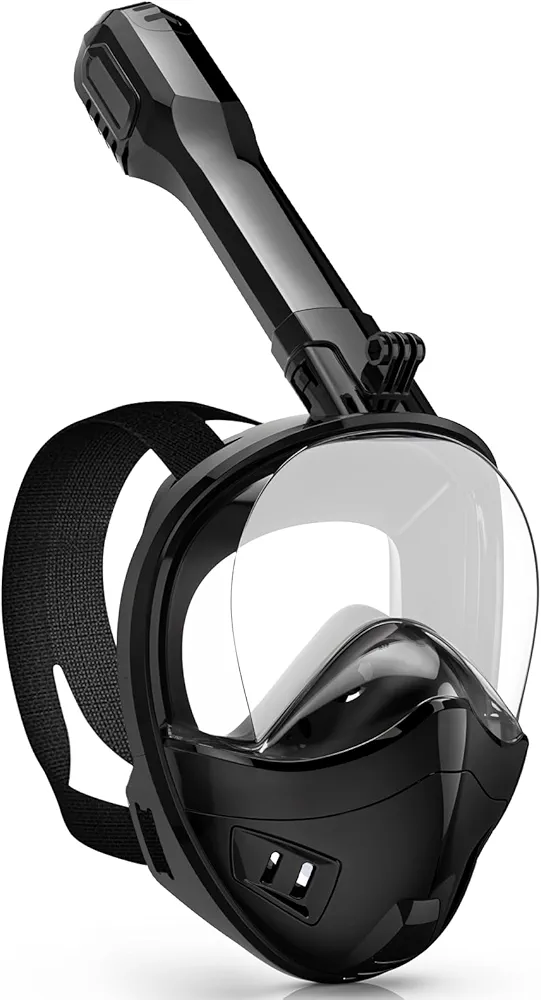 Full Face Snorkel Mask, Snorkeling Gear for Adults Kids with Latest Dry Top Breathing System and Detachable Camera Mount, Foldable Mask with 180 Degree Panoramic View (Black-1)
