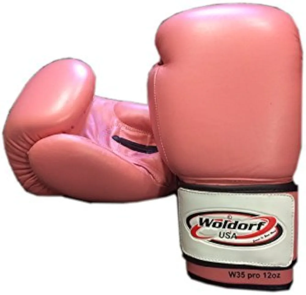 Top Grade Leather Pink Boxing Gloves for Men and Women Heavy Essential Gel Boxing Punching Bag Gloves Kickboxing Sparring MMA Muay Thai Training Gloves Vinyl 12oz