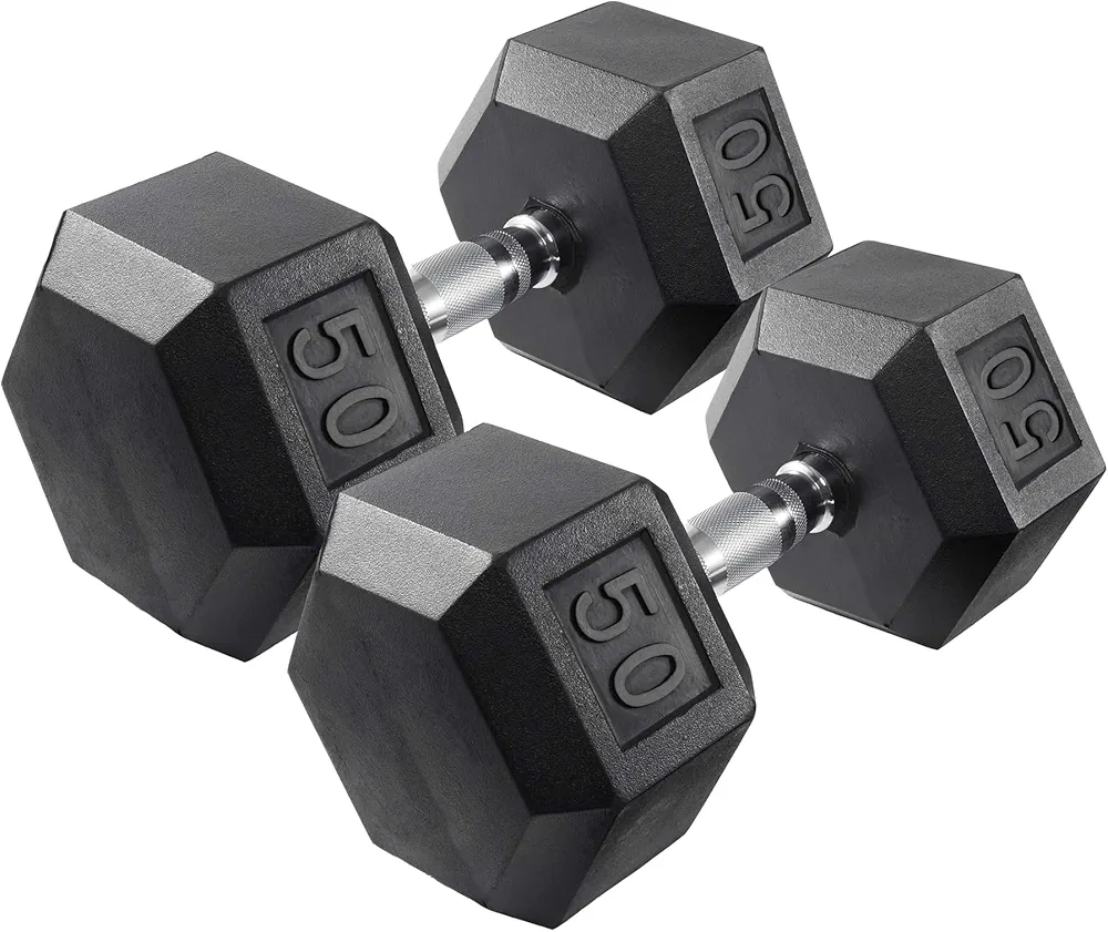 50 lb Weight Dumbbell Set of 1 Pairs, Rubber Encased Hex Dumbbell, Hand Weights Set for Women Men, Complete Weight Set Barbell Coated for Exercise Training, Weight