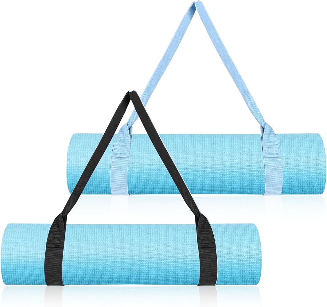 Sliverdew 2 PCS Yoga Mat Straps for Carrying, Black and Light Blue Yoga Mat Carrier Multi Purpose Adjustable Mat Holder Sling for Most Size Mats (Yoga Mat Not Included)