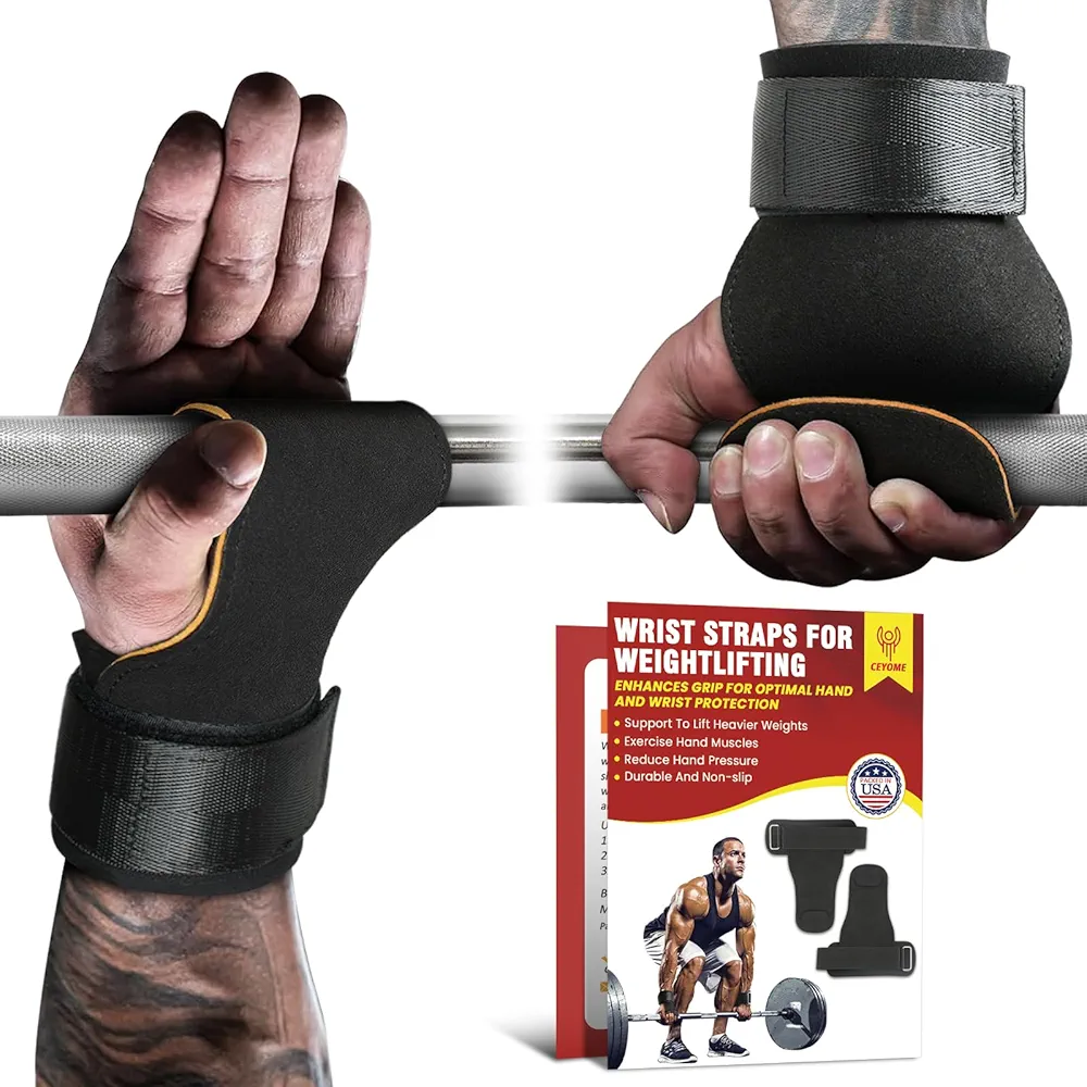 Wrist Straps for Weightlifting, Triple-Layer Lifting Straps for Deadlifts and Powerlifting with Adjustable Padded Wrist Wraps, Gym Wrist Wraps for Grip Strength & Wrist Protection(Pair)