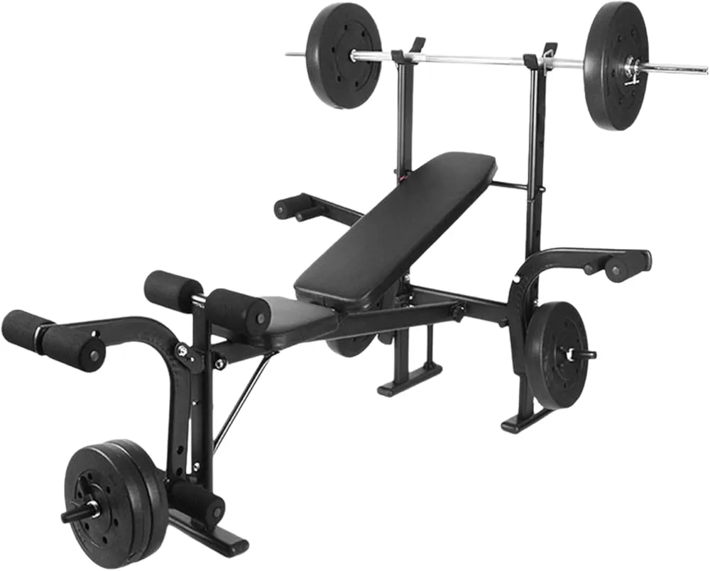OlympicWeight Bench Set Adjustable Bench Press Set Standard Weight Bench Incline with Squat Rack & Leg Extension, Foldable Workout Benches Weight Lifting Bench for Home