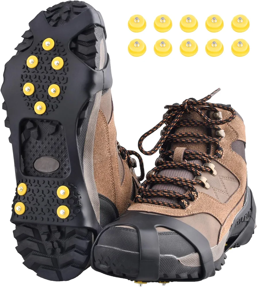 TRIWONDER Ice Grips 10/18/24 Teeth Anti-Slip Shoe Boot Ice Traction Slip-on Snow Ice Spikes Crampons Cleats Stretch Footwear Traction