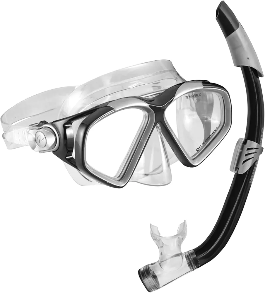 OutdoorMaster x U.S. Divers Cozumel DX Combo Snorkeling Gear for Adults, Travel Use Dry Top Snorkel Set, Anti-Fog Anti-Leak Scuba Diving Mask for Snorkeling Swimming