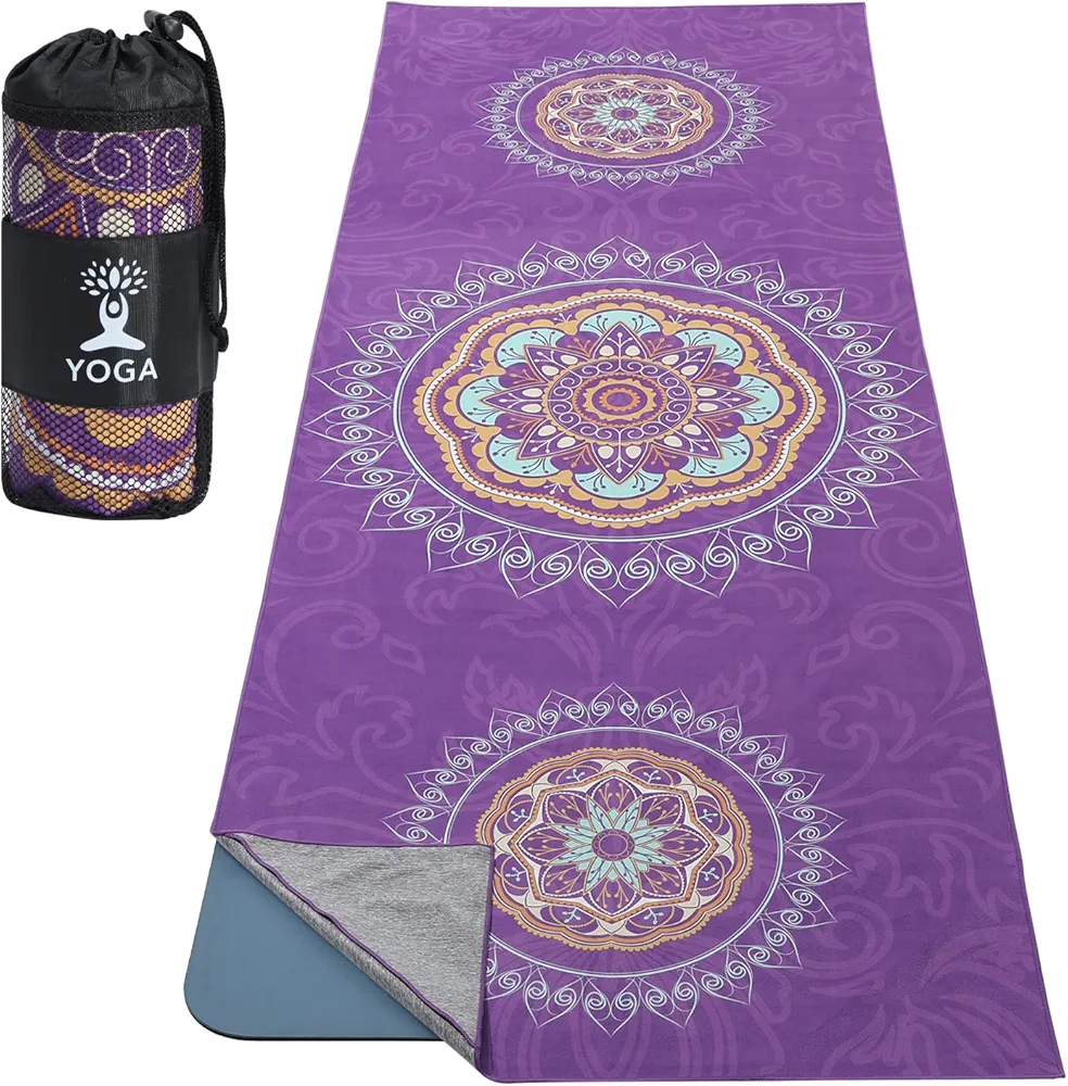 MoKo Yoga Towel, Non Slip Hot Yoga Mat Yoga Blanket Printing Pattern Quick Dry with Corner Pocket for Bikram, Pilates, Gym Workout, Outdoor Picnic