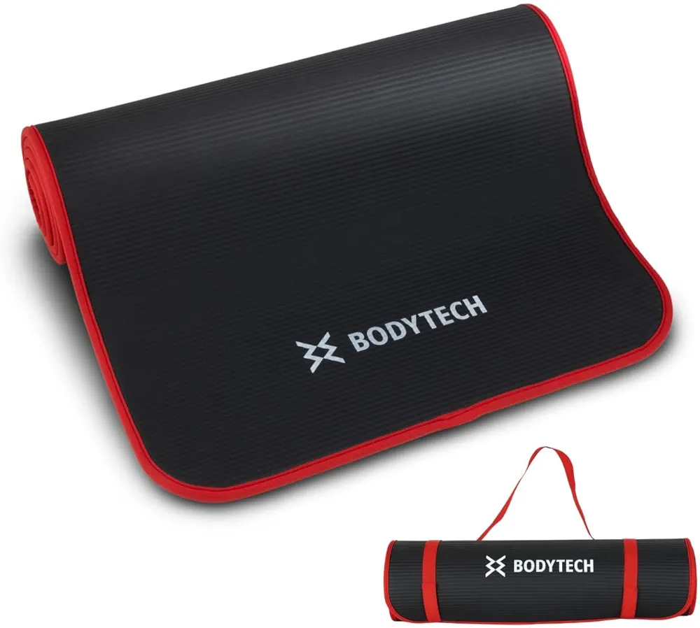 BODYTECH Exercise yoga mat with edge protection and extra wide 27.6 inches 1/2 inch thick for GYM and home fitness.