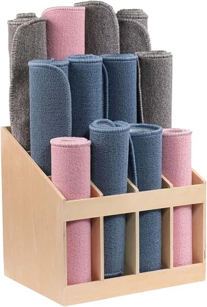 Floor Yoga Mat Rack Wood - Holds 12 Mats, Large Home Gym Yoga Mat Storage Holder, Kindergarten Carpets Stand Organizer
