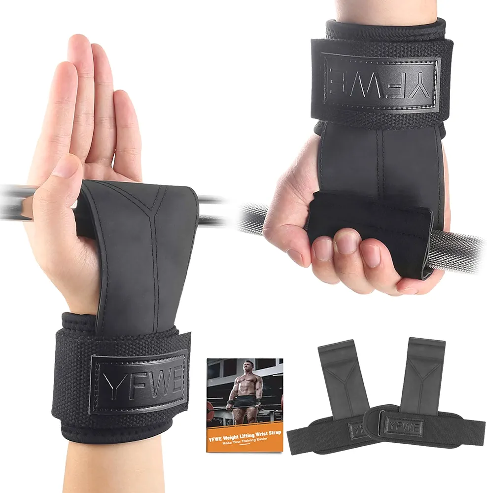 Wrist Straps for Weightlifting, Dual-Layer Leather Lifting Straps for Deadlifts and Powerlifting with Adjustable Neoprene Padded Wrist Wraps Support, Gym Lifting Straps for Men and Women (Pair)