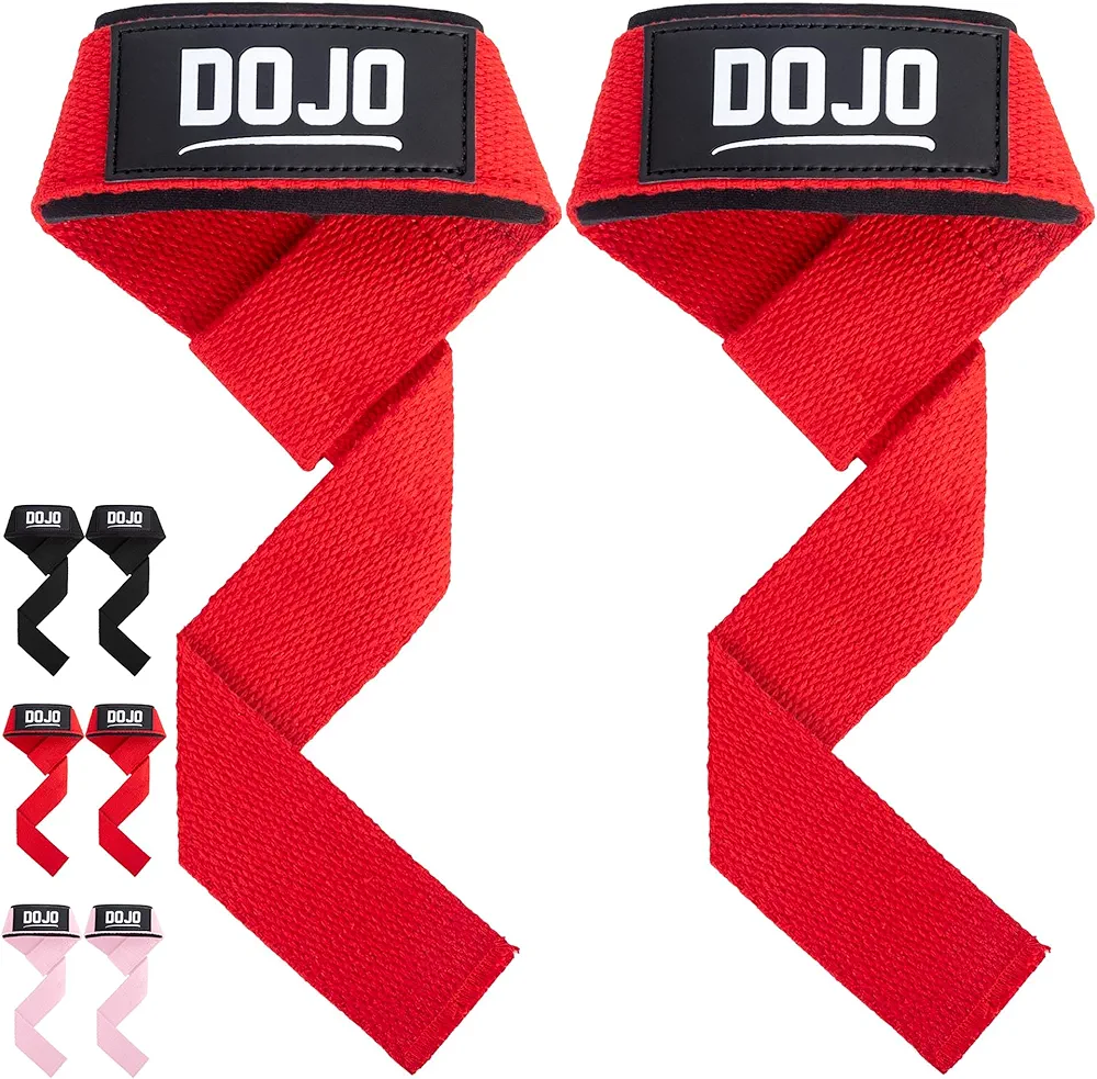 Dojo Weight Lifting Straps - Cotton Neoprene Padded Cushion Wrist Wraps Support for Deadlift Cross Training Powerlifting Bodybuilding - Workout Accessories - Weightlifting Gym Gloves for Men & Women