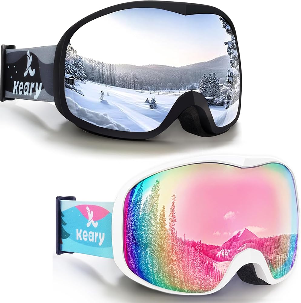 Keary 2 Pack Ski Goggles for Kids Youth 3-14 Snowboard Goggles