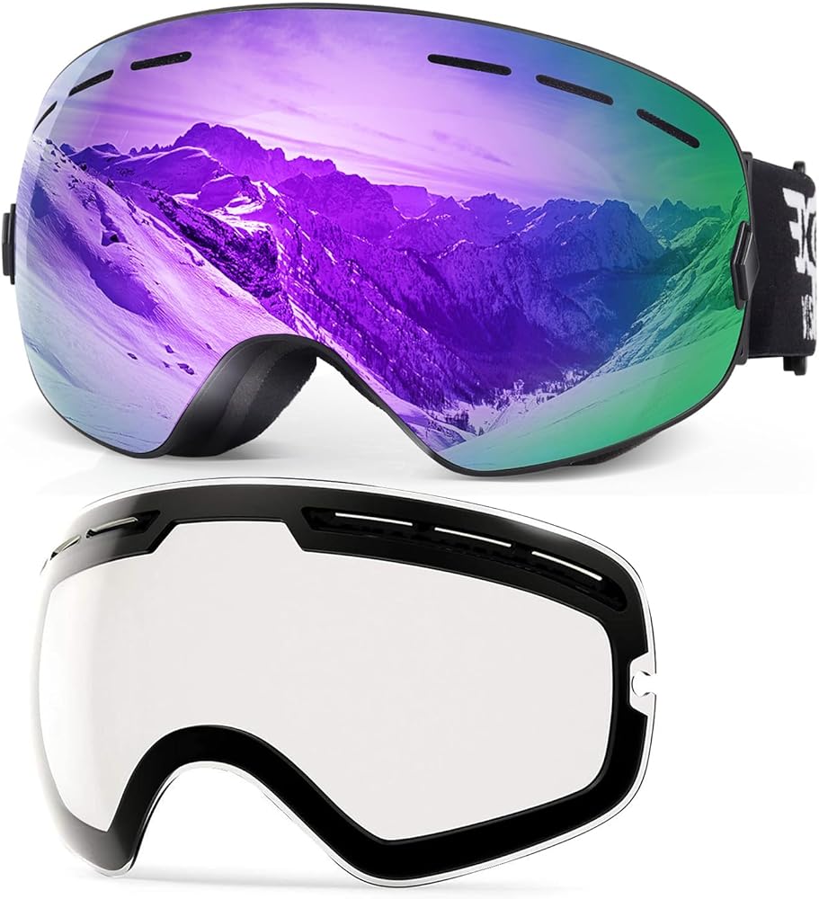 EXP VISION Snowboard Ski Goggles Men Women Youth, Anti Fog OTG Winter Snow Goggles Spherical Detachable Lens